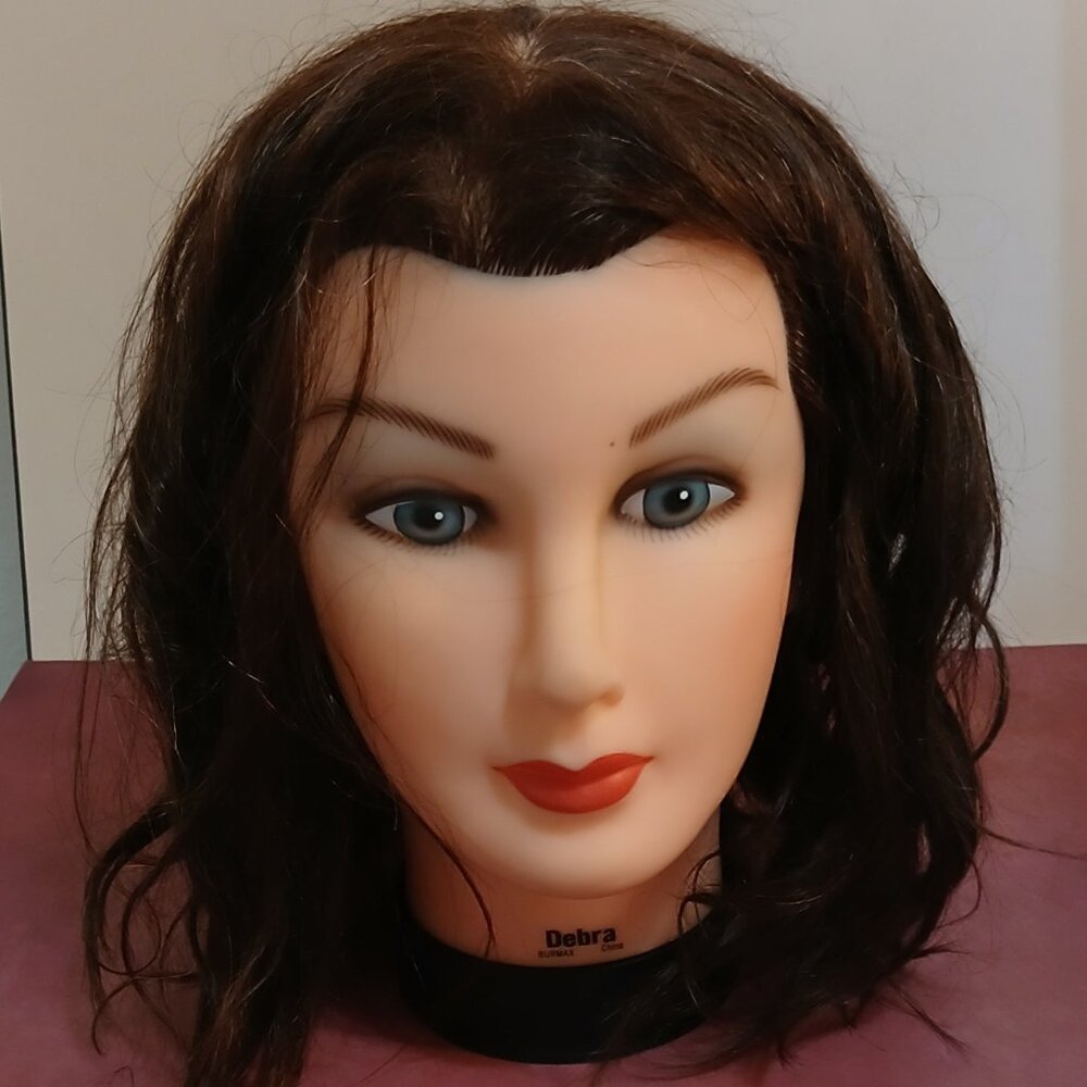 Burmax Hairstyling Mannequin Head forTraining-Real Hair-Brunette